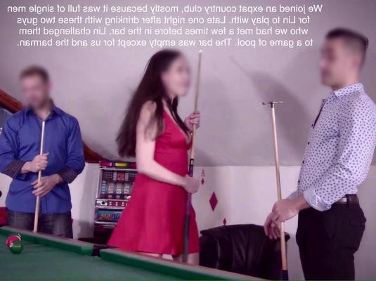 Lin laisse des taches de sperme sur une autre table de billard avec ses nouveaux amis