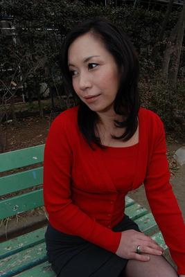 Tomoni Kawakami Mature Japanese Girl Outdoors in a Red Sweater