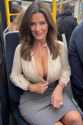 AI mature woman bus flash
